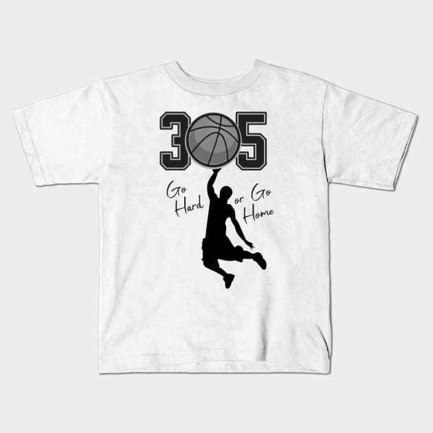 305 Miami Basketball Hoops Kids T-Shirt by Spark of Geniuz